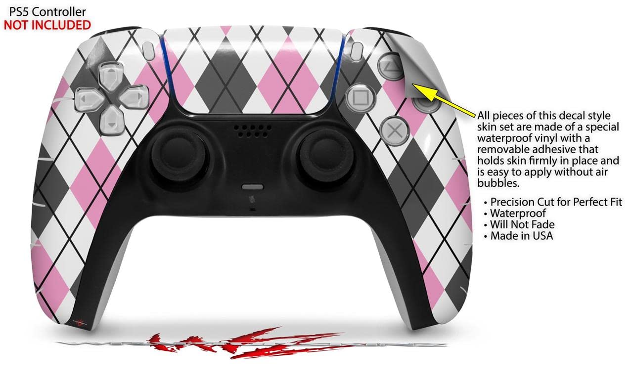 WraptorSkinz Skin Wrap compatible with Sony PS5 DualSense Controller Argyle Pink and Gray (CONTROLLER NOT INCLUDED)