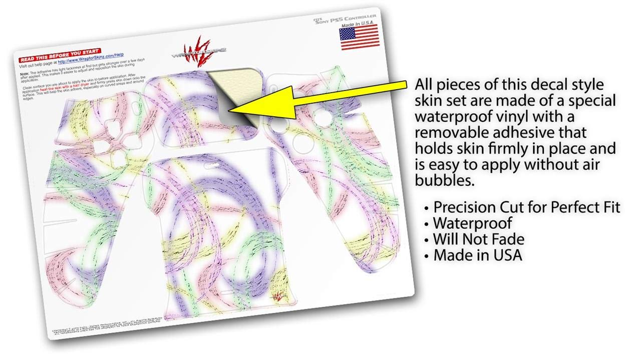 WraptorSkinz Skin Wrap compatible with Sony PS5 DualSense Controller Neon Swoosh on White (CONTROLLER NOT INCLUDED)