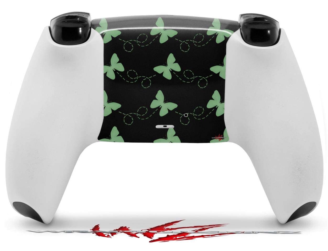 WraptorSkinz Skin Wrap compatible with Sony PS5 DualSense Controller Pastel Butterflies Green on Black (CONTROLLER NOT INCLUDED)