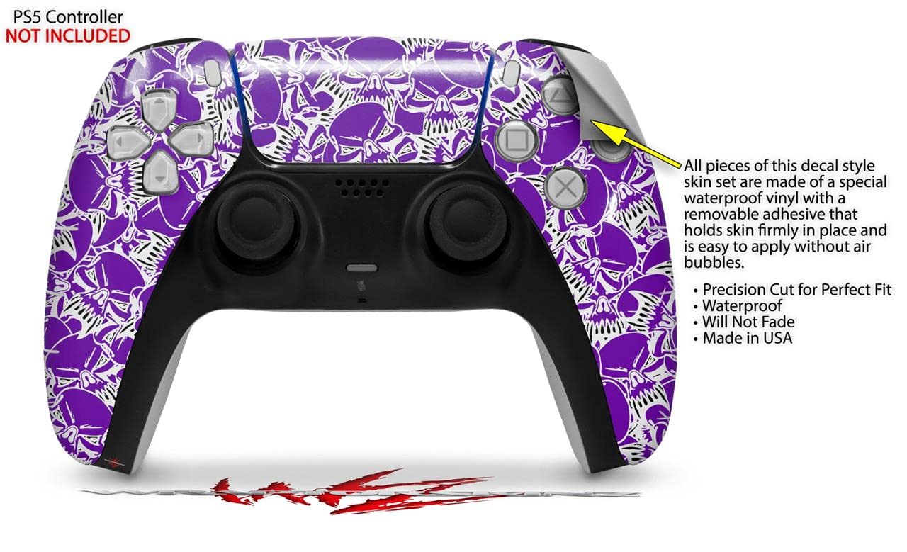 WraptorSkinz Skin Wrap compatible with Sony PS5 DualSense Controller Scattered Skulls Purple (CONTROLLER NOT INCLUDED)