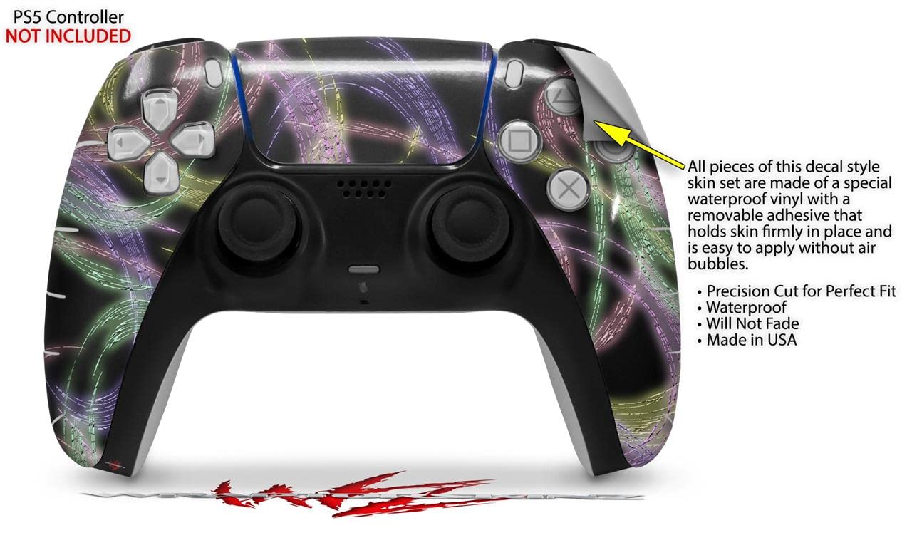 WraptorSkinz Skin Wrap compatible with Sony PS5 DualSense Controller Neon Swoosh on Black (CONTROLLER NOT INCLUDED)