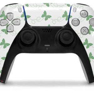 WraptorSkinz Skin Wrap compatible with Sony PS5 DualSense Controller Pastel Butterflies Green on White (CONTROLLER NOT INCLUDED)