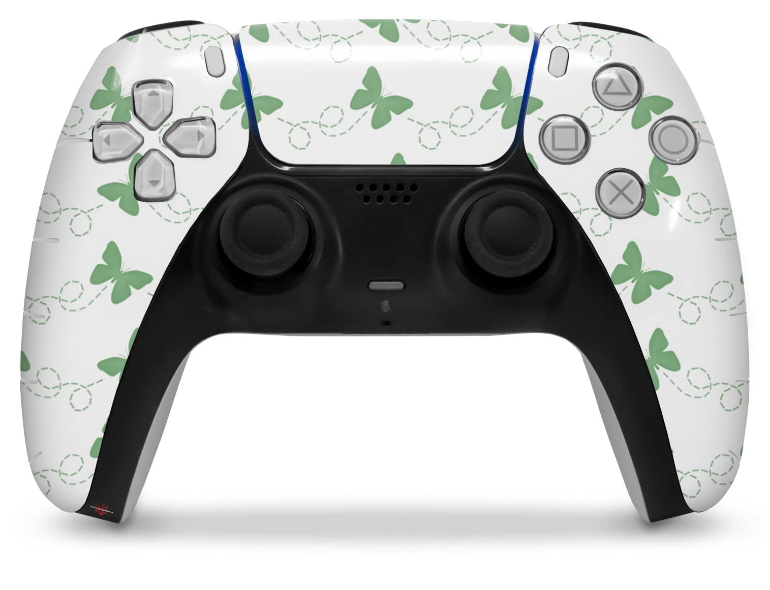 WraptorSkinz Skin Wrap compatible with Sony PS5 DualSense Controller Pastel Butterflies Green on White (CONTROLLER NOT INCLUDED)