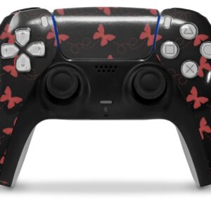 WraptorSkinz Skin Wrap compatible with Sony PS5 DualSense Controller Pastel Butterflies Red on Black (CONTROLLER NOT INCLUDED)