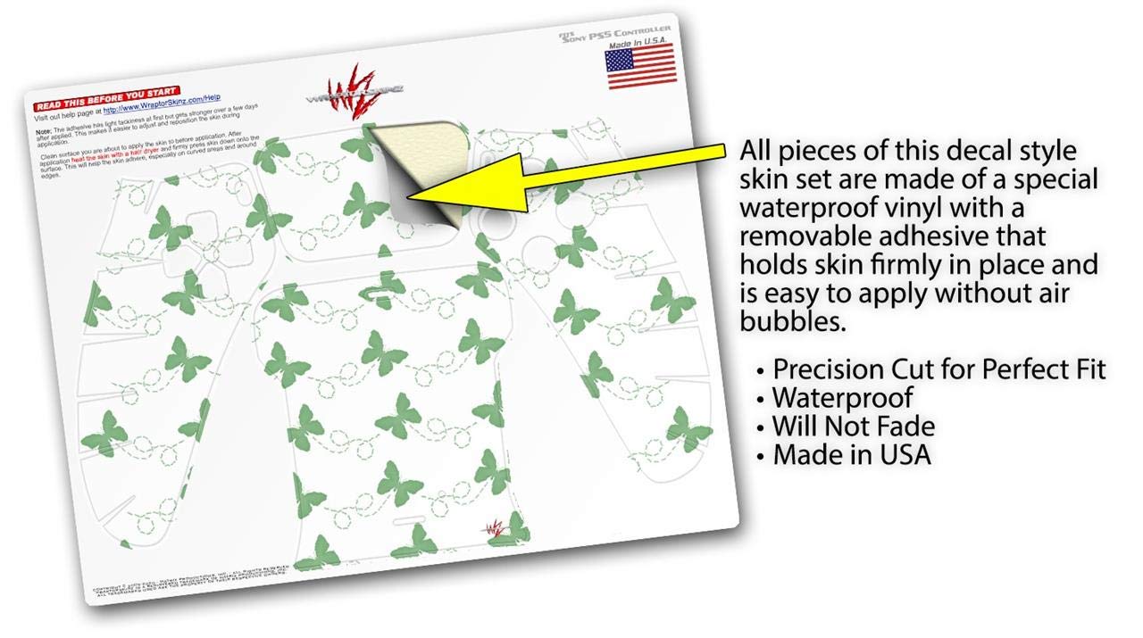 WraptorSkinz Skin Wrap compatible with Sony PS5 DualSense Controller Pastel Butterflies Green on White (CONTROLLER NOT INCLUDED)
