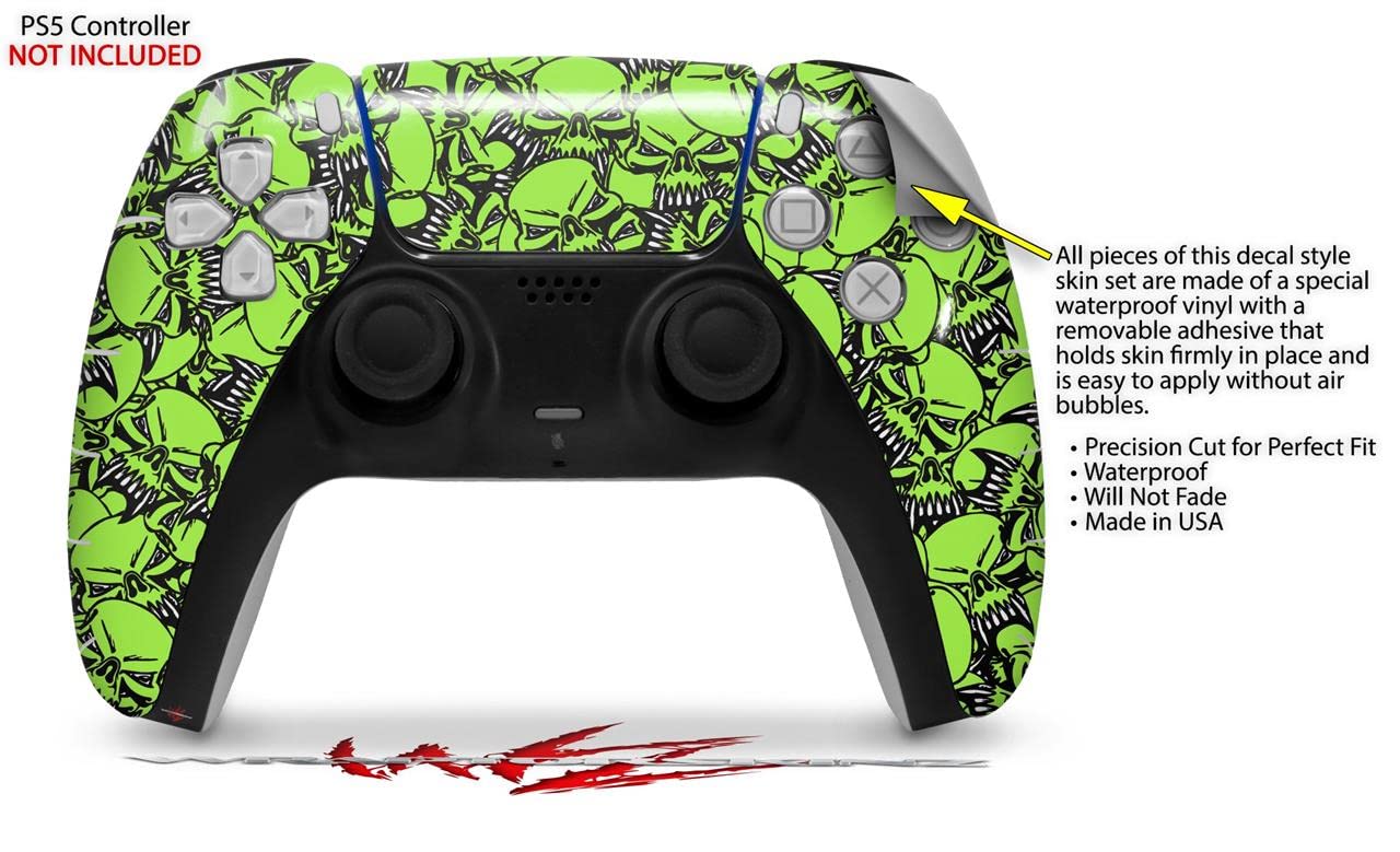 WraptorSkinz Skin Wrap compatible with Sony PS5 DualSense Controller Scattered Skulls Neon Green (CONTROLLER NOT INCLUDED)