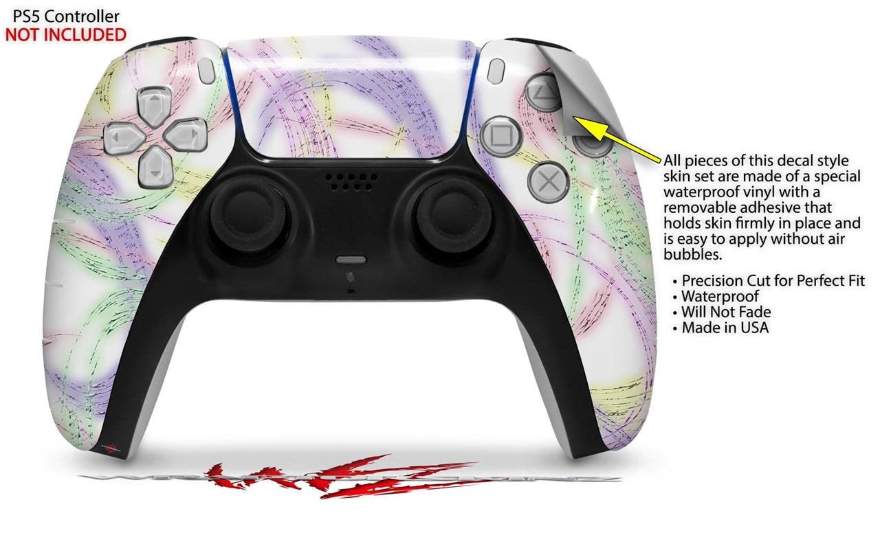 WraptorSkinz Skin Wrap compatible with Sony PS5 DualSense Controller Neon Swoosh on White (CONTROLLER NOT INCLUDED)