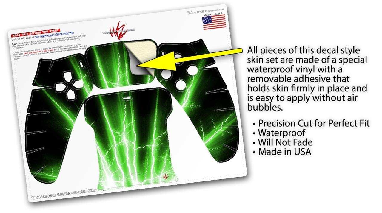 WraptorSkinz Skin Wrap compatible with Sony PS5 DualSense Controller Lightning Green (CONTROLLER NOT INCLUDED)