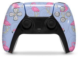 wraptorskinz skin wrap compatible with sony ps5 dualsense controller flamingos on blue (controller not included)