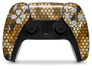 wraptorskinz skin wrap compatible with sony ps5 dualsense controller hex mesh camo 01 orange (controller not included)