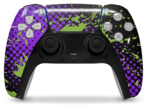 wraptorskinz skin wrap compatible with sony ps5 dualsense controller halftone splatter green purple (controller not included)