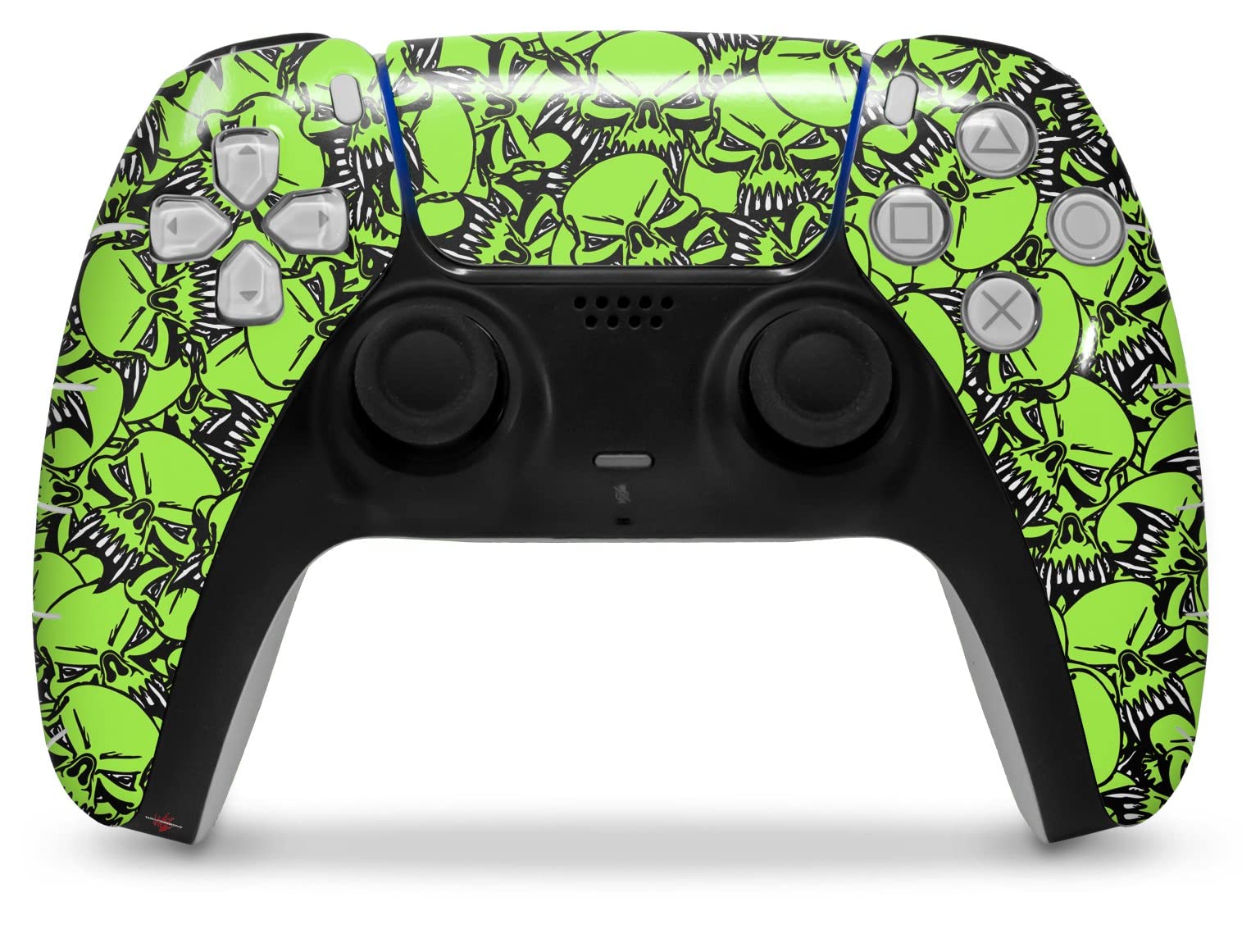 WraptorSkinz Skin Wrap compatible with Sony PS5 DualSense Controller Scattered Skulls Neon Green (CONTROLLER NOT INCLUDED)