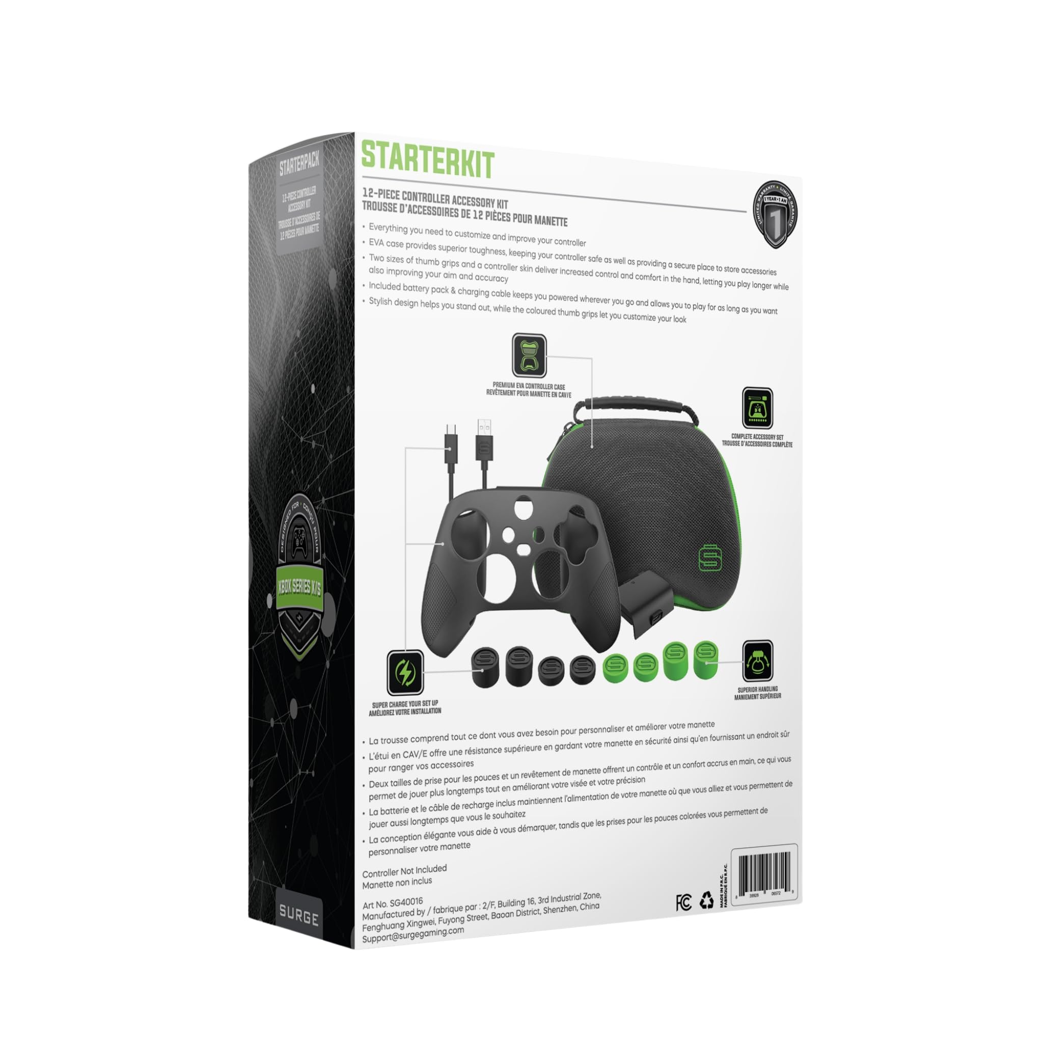 Xbox Controller Accessory Kit for Xbox Series X|S Controllers - Surge Starterpack, Protective Controller Case, Controller Grips, Thumb Grips, Charge Cable, Rechargeable Battery Pack