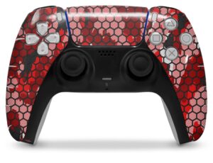 wraptorskinz skin wrap compatible with sony ps5 dualsense controller hex mesh camo 01 red bright (controller not included)