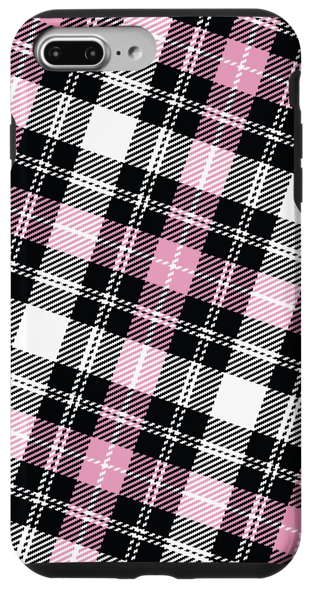 iPhone 7 Plus/8 Plus Pink and Black Plaid Tartan Pattern Preppy 80s 90s Design Case