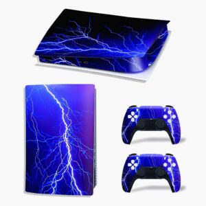 ps5 stickers full body vinyl skin decal cover for playstation 5 digital edition console controllers (digital edition, blue lightning)