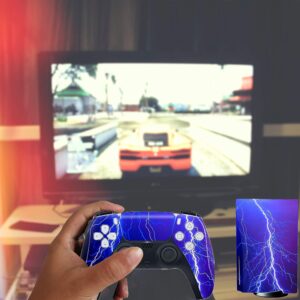 Ps5 Stickers Full Body Vinyl Skin Decal Cover for Playstation 5 Digital Edition Console Controllers (Digital Edition, blue lightning)