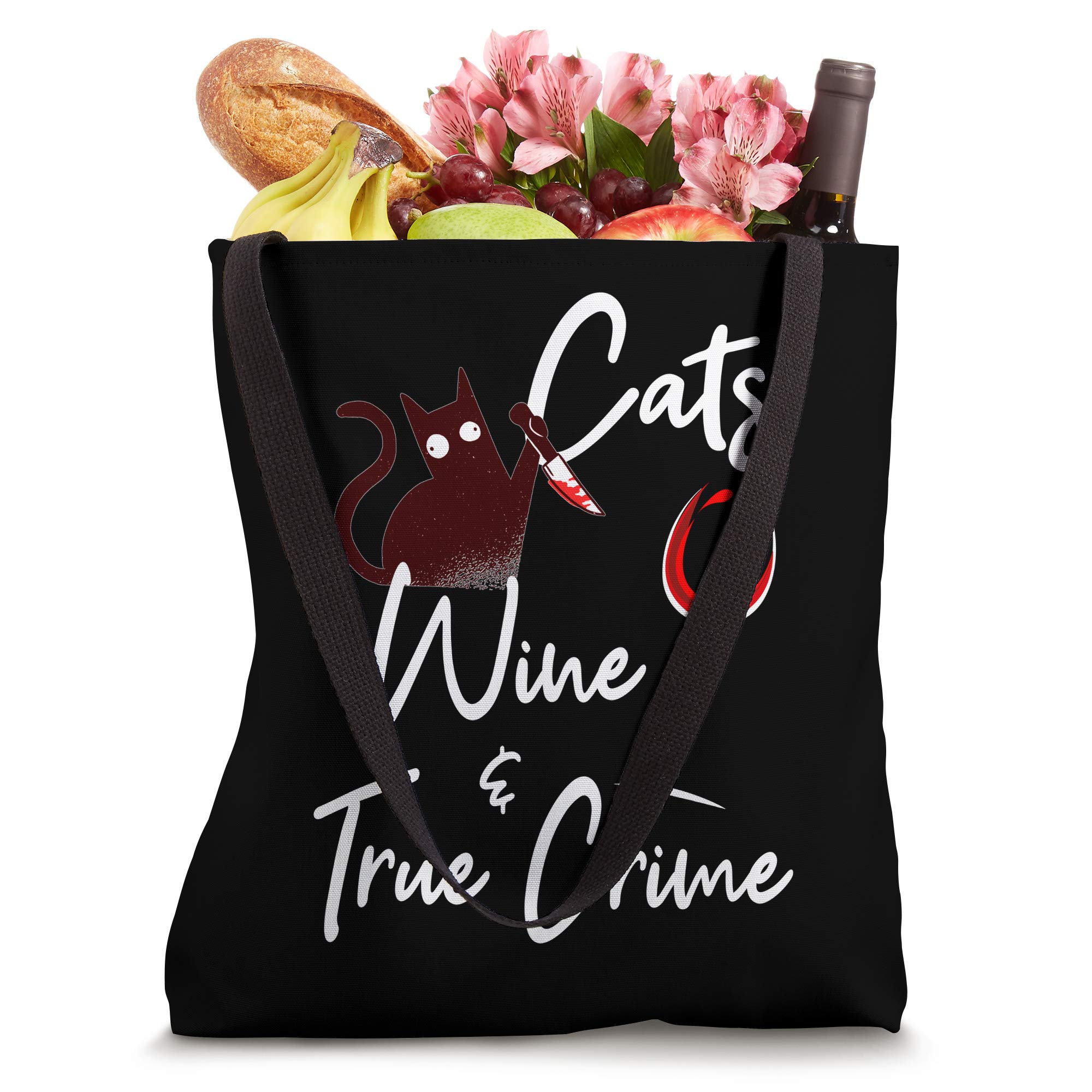 True Crime Bag Cat Lover Wine True Crime Shows Junkie Gift Tote Bag