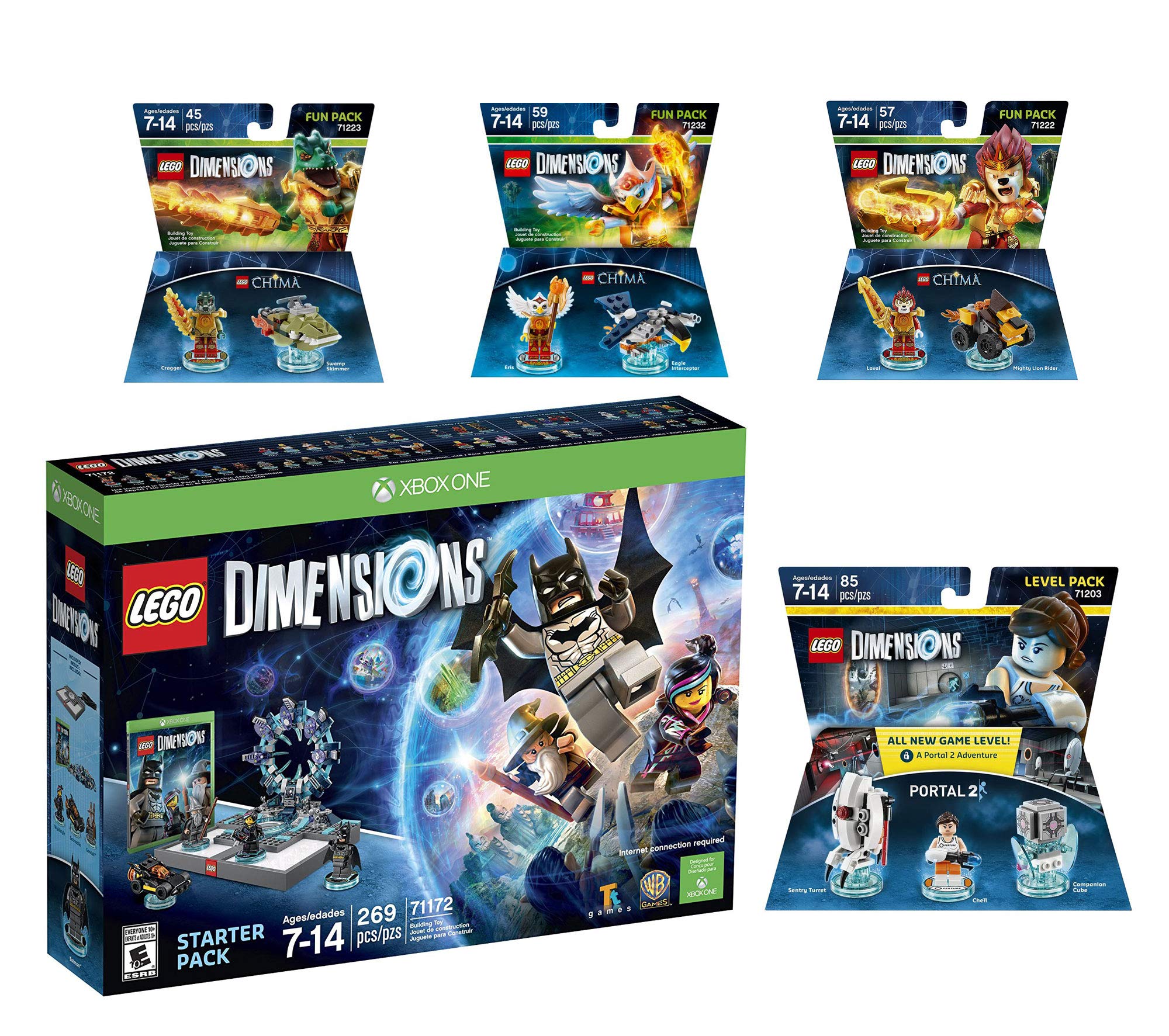 Lego Dimensions Starter Pack + The Legend of Chima Laval + Eris + Cragger Fun Packs + Portal 2 Level Pack for Xbox One