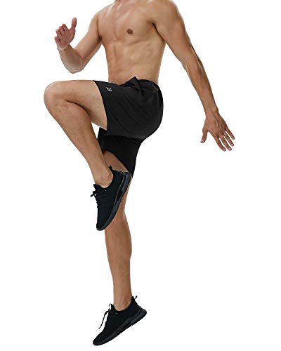 Roadbox Men's 5 Inch Running Athletic Quick Dry Shorts with Pockets for Workout Gym Exercise Black