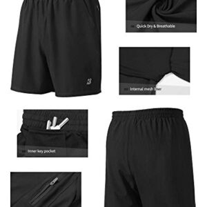 Roadbox Men's 5 Inch Running Athletic Quick Dry Shorts with Pockets for Workout Gym Exercise Black