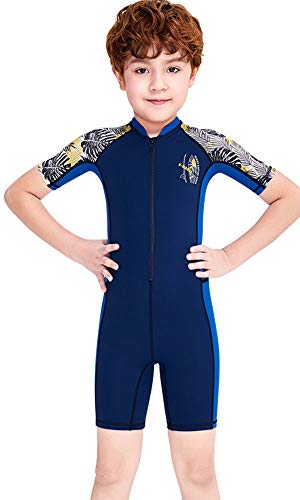 Youth Boys Girls One piece Short Sleeve Rash Guard Swimsuit UPF 50+ UV Quick Dry Sun Protective Sunsuit Swimwear