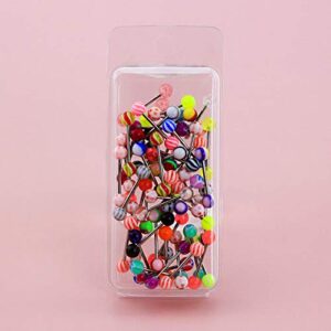 CM Crareesi Mania 50pcs Tongue Rings Pack 14g 316L Stainless Steel Tongue Rings Barbells Assorted Colors Flexible Multicolor Tongue Bars