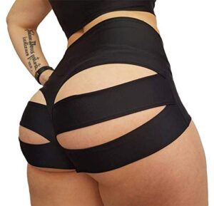 bzb women's yoga shorts cut out scrunch booty hot pants high waist gym workout active butt lifting sports leggings (black,medium)