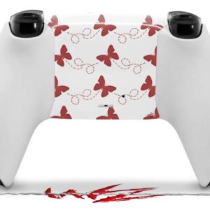 WraptorSkinz Skin Wrap compatible with Sony PS5 DualSense Controller Pastel Butterflies Red on White (CONTROLLER NOT INCLUDED)