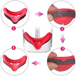 VR Face Silicone Interfacial Cover Face Cushion for Oculus Quest 2， VR Headset Sweatproof Lightproof Anti-Leakage Accessories for Oculus Quest 2 (Black+Red)