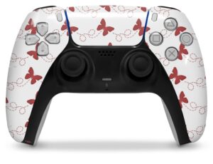 wraptorskinz skin wrap compatible with sony ps5 dualsense controller pastel butterflies red on white (controller not included)