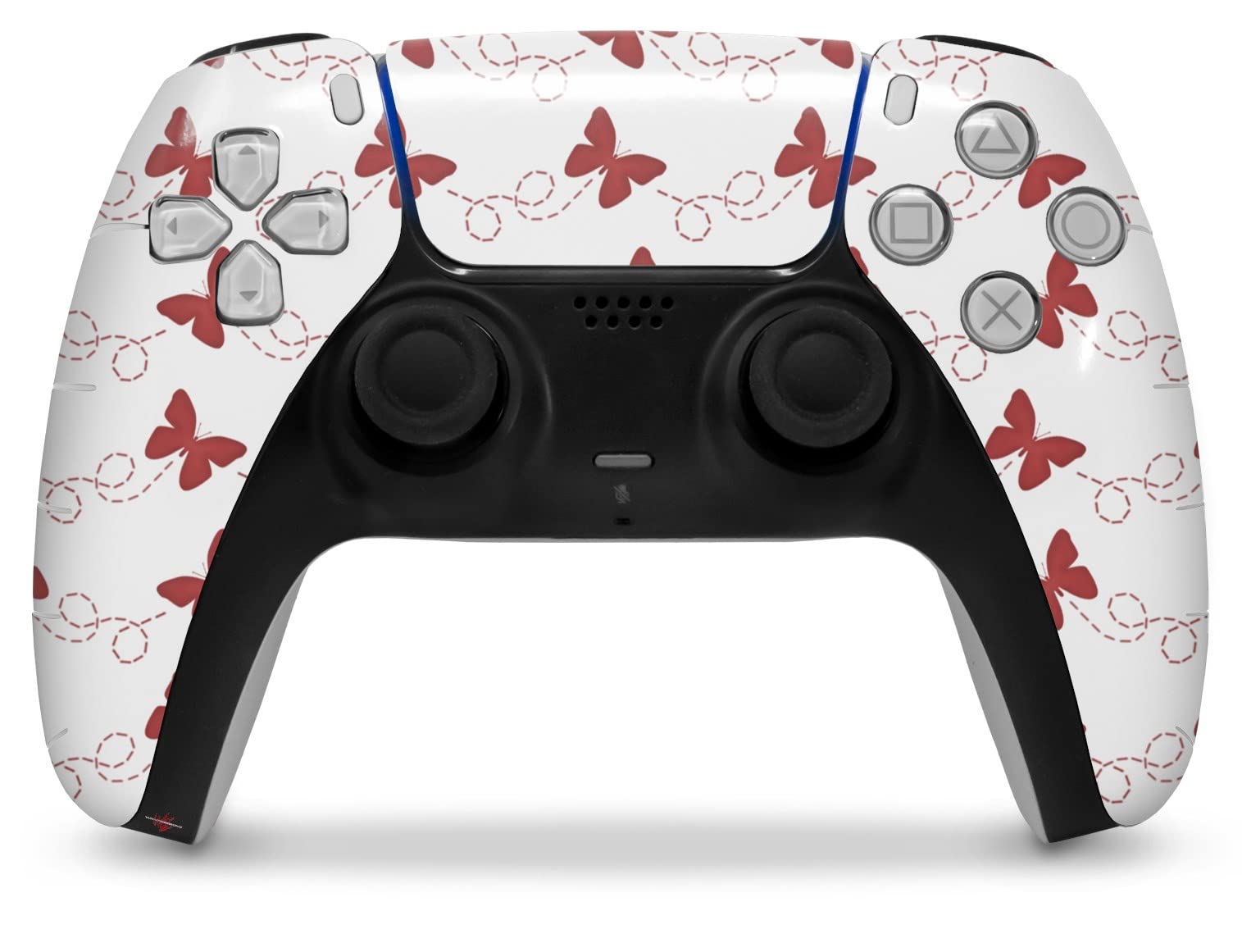 WraptorSkinz Skin Wrap compatible with Sony PS5 DualSense Controller Pastel Butterflies Red on White (CONTROLLER NOT INCLUDED)