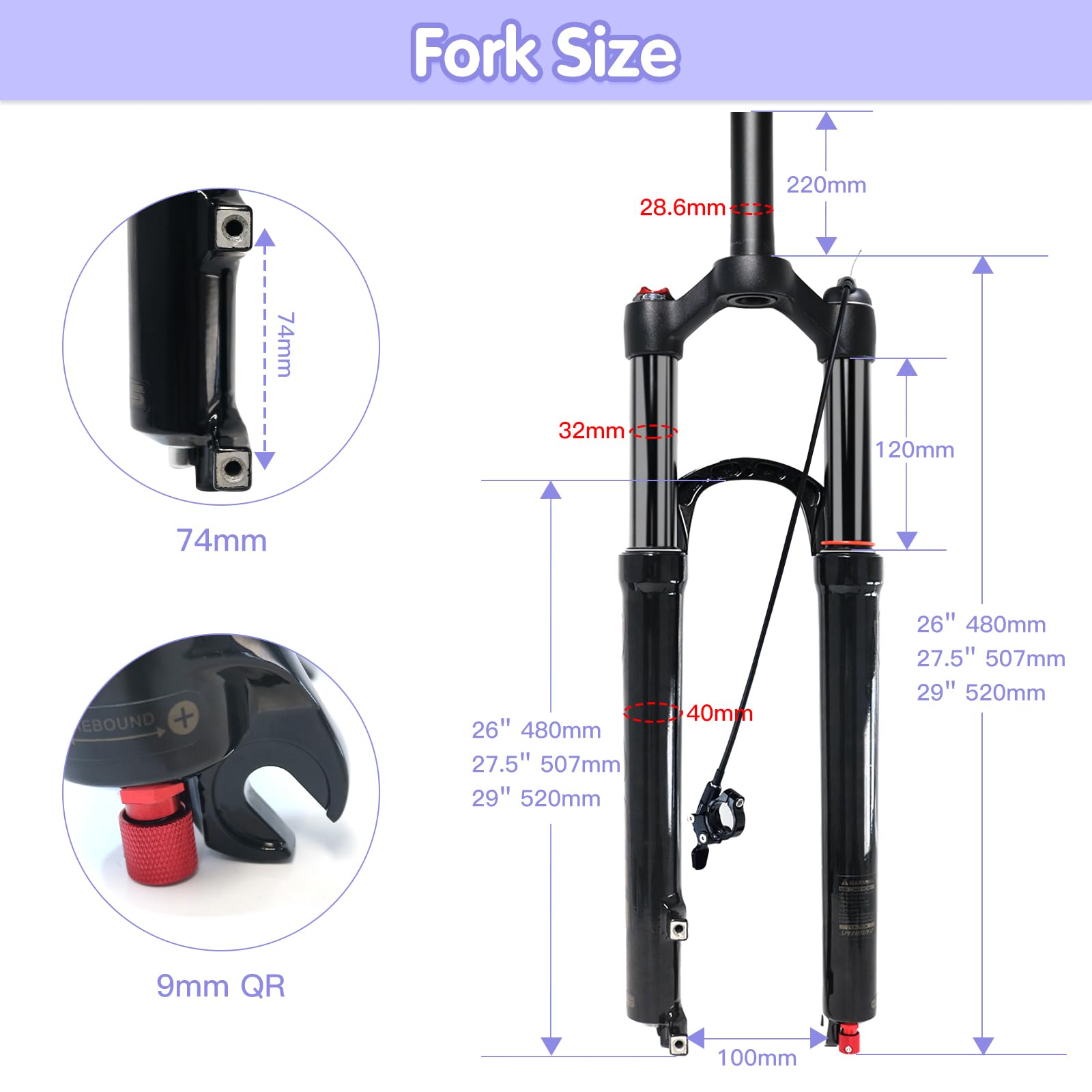 ZTZ Mountain Bike Fork,26 27.5 29 inch MTB Suspension Air Fork ，Rebound Adjust，Travel 120mm,QR 9mm，1-1/8 Straight Tube, Ultralight Mountain Bike Front Fork for XC/AM Bike(Remote Lockout/27.5inch)