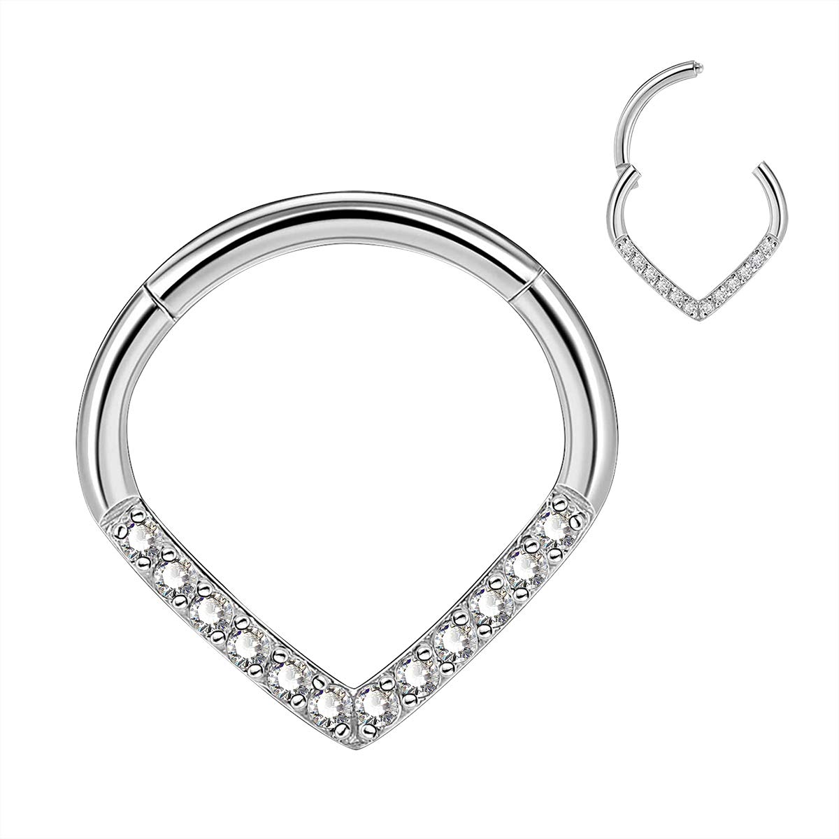 CM Crareesi Mania 16G Stainless Steel Daith Earrings, 1.2mm Hinge Hoop Clicker Rings with CZ, Hypoallergenic for Helix, Tragus, Cartilage Piercing Jewelry