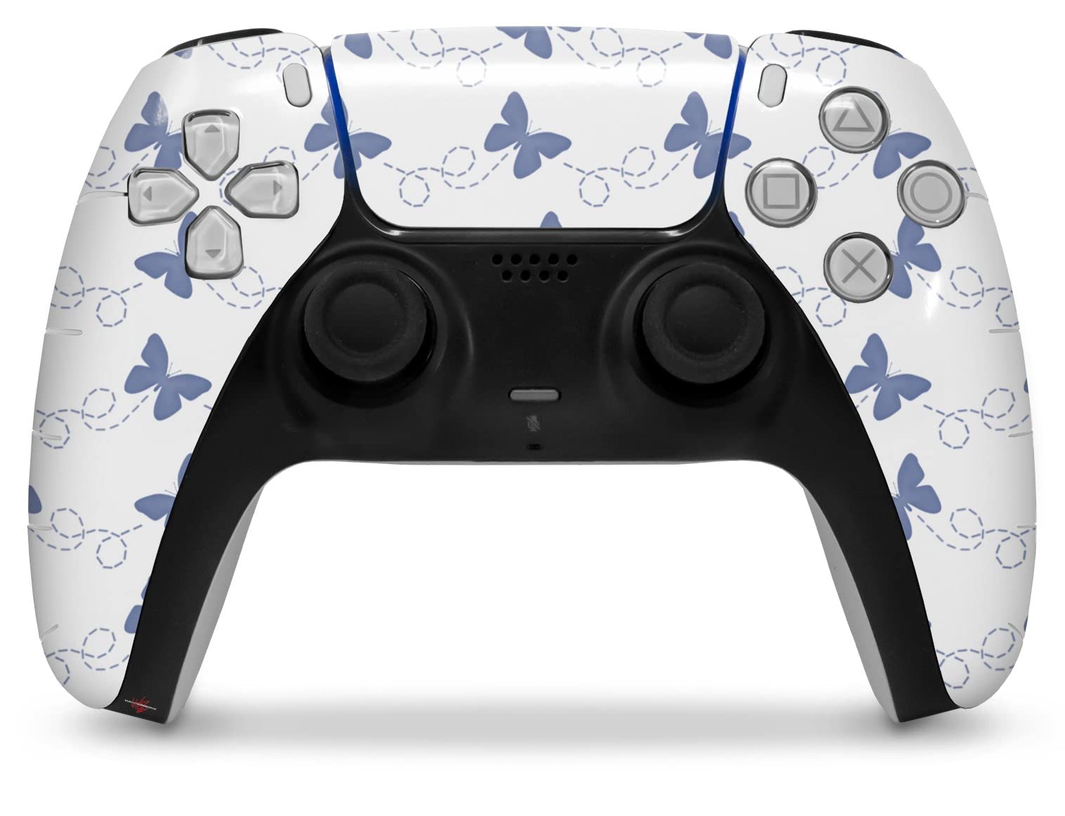 WraptorSkinz Skin Wrap compatible with Sony PS5 DualSense Controller Pastel Butterflies Blue on White (CONTROLLER NOT INCLUDED)