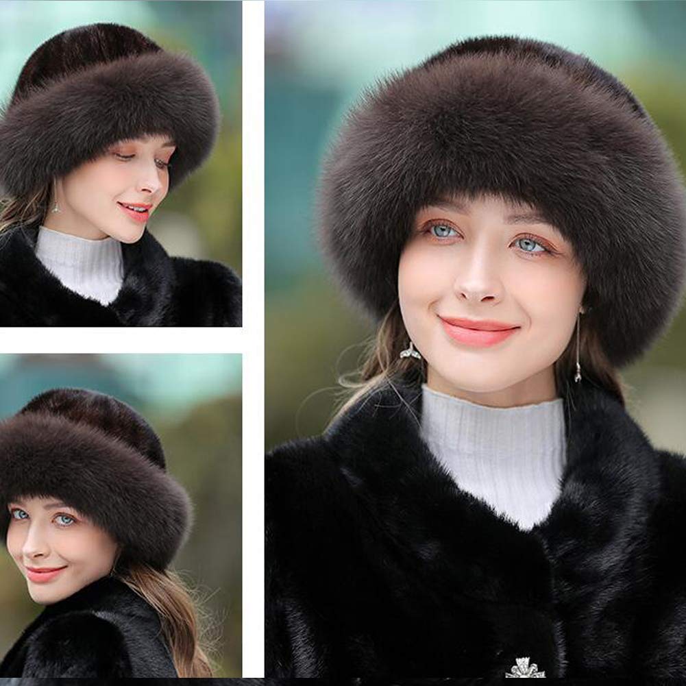 NWSTESLE Winter Fur Hat for Women Warm Knitted Fur Cap Beanie for Women wiht Mink Fur(Brown)