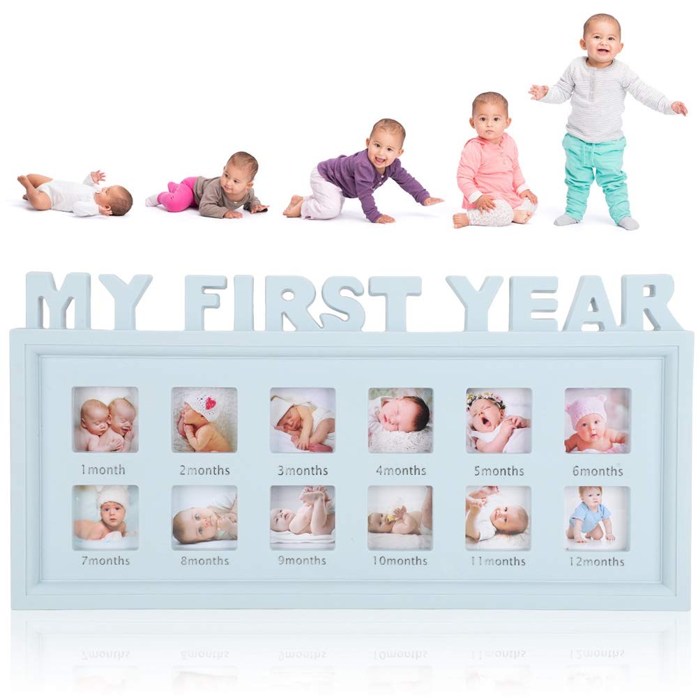 Oumefar My First Year Baby Picture Frame Modern Commemorative Picture Frame Lovely Family Christmas Anniversary Baby Footprint Kit for Room Decor