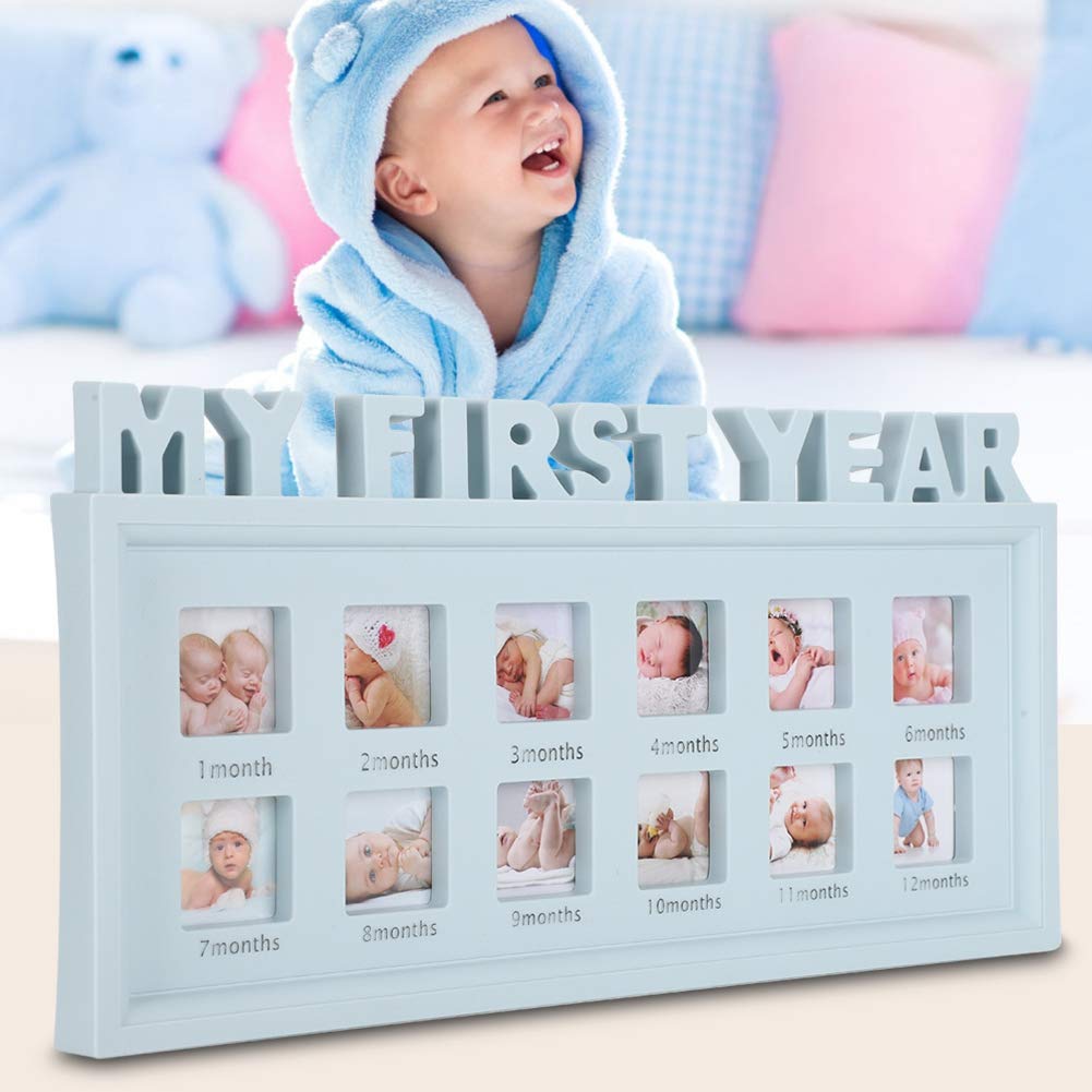 Oumefar My First Year Baby Picture Frame Modern Commemorative Picture Frame Lovely Family Christmas Anniversary Baby Footprint Kit for Room Decor