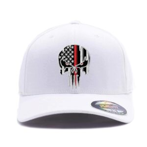 thin red line - thin blue line spartan helmet cap. embroidered. 6477, 6277 wooly combed twill flexfit (l/xl, white 2)