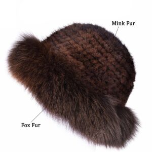 NWSTESLE Winter Fur Hat for Women Warm Knitted Fur Cap Beanie for Women wiht Mink Fur(Brown)