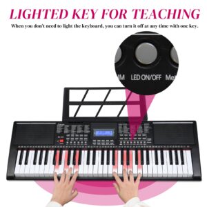 GLARRY 61-Key Portable Electronic Piano Keyboard for Beginner w/Lighted Keys, LCD Screen, Microphone, Headphones, 3 Teaching Modes, Built-In Speakers