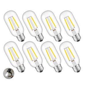 CRLight 2W LED Edison Bulb 4000K Daylight White, 30W Equivalent 300 LM, E26 Vintage Tubular T45 / T14 Clear Glass Dimmable LED Light Bulbs, 8 Pack