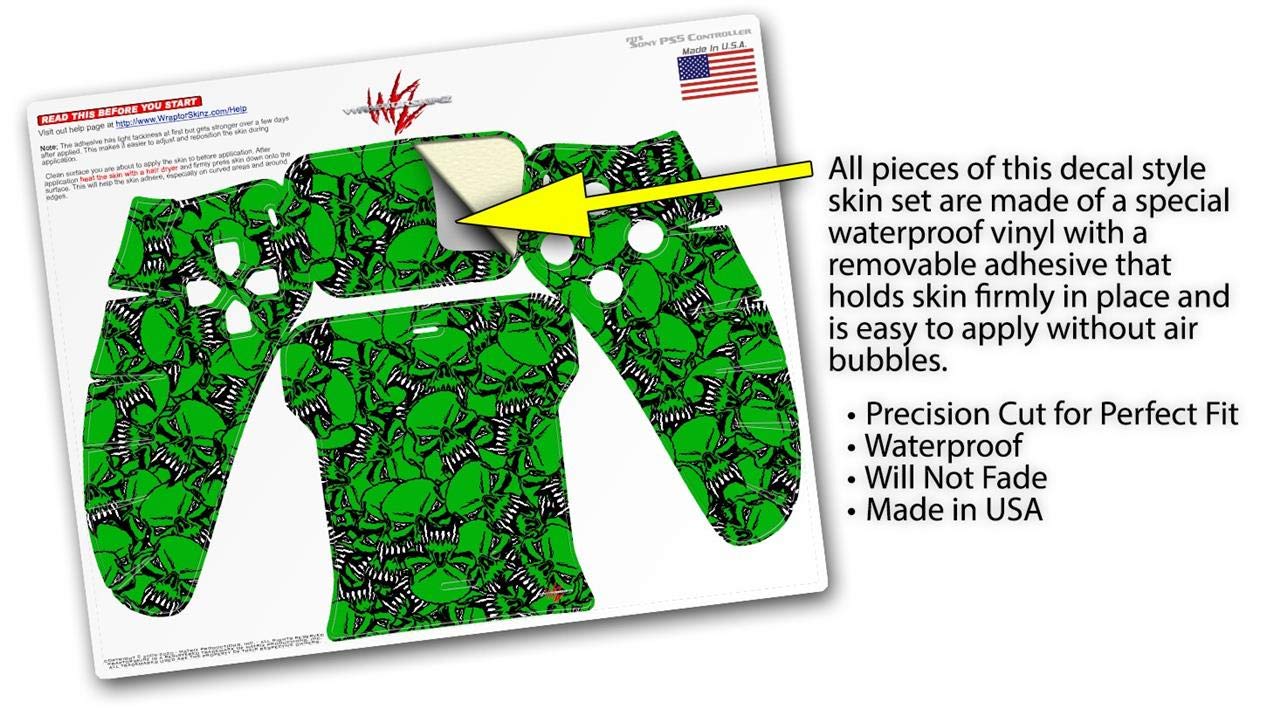 WraptorSkinz Skin Wrap compatible with Sony PS5 DualSense Controller Scattered Skulls Green (CONTROLLER NOT INCLUDED)