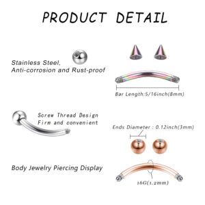 FIBO STEEL 16G 20Pcs Eyebrow Rings Lip Ring Barbell Curved Ring Tragus Daith Rook Earring Acrylic Piercing Jewelry for Women Men Classic