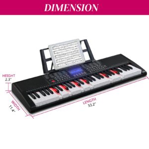 GLARRY 61-Key Portable Electronic Piano Keyboard for Beginner w/Lighted Keys, LCD Screen, Microphone, Headphones, 3 Teaching Modes, Built-In Speakers