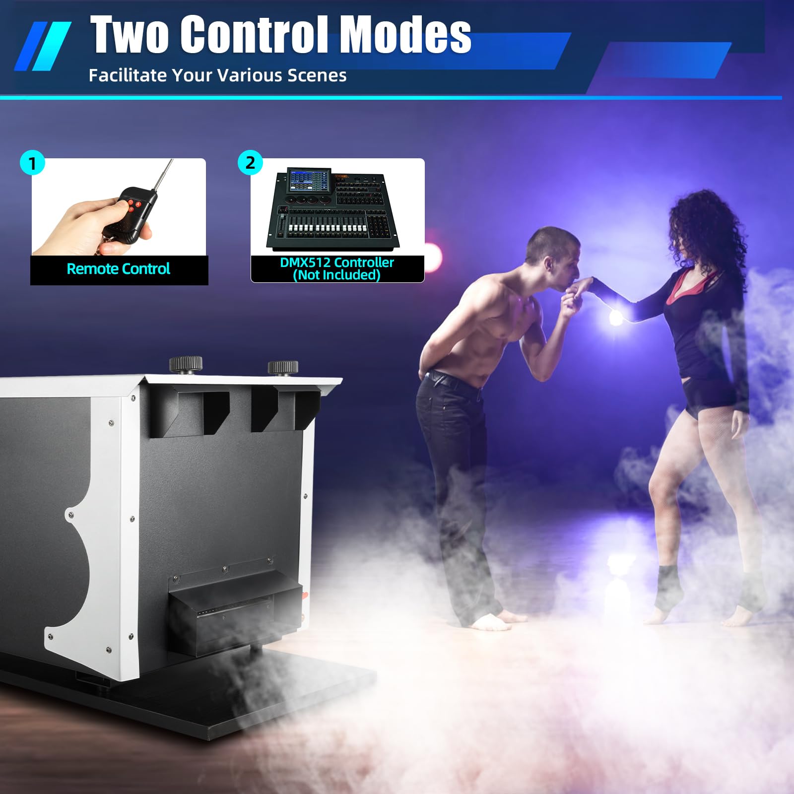 1500W Low Lying Smoke Fog Machine DJ Stage Remote Fogger Dry Ice Effect DMX512 Floor Smoke Machine for Club Stage Wedding Theater Black