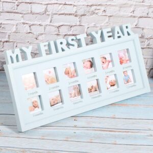 Oumefar My First Year Baby Picture Frame Modern Commemorative Picture Frame Lovely Family Christmas Anniversary Baby Footprint Kit for Room Decor