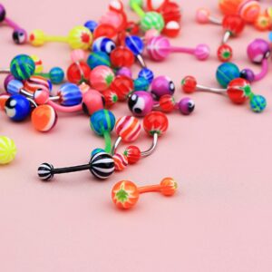 CM Crareesi Mania 50PCS Belly Rings Pack Random Belly Button Bars Stainless Steel/Acrylic Banana Barbells Navel Barbell for Navel Piercing Jewellery