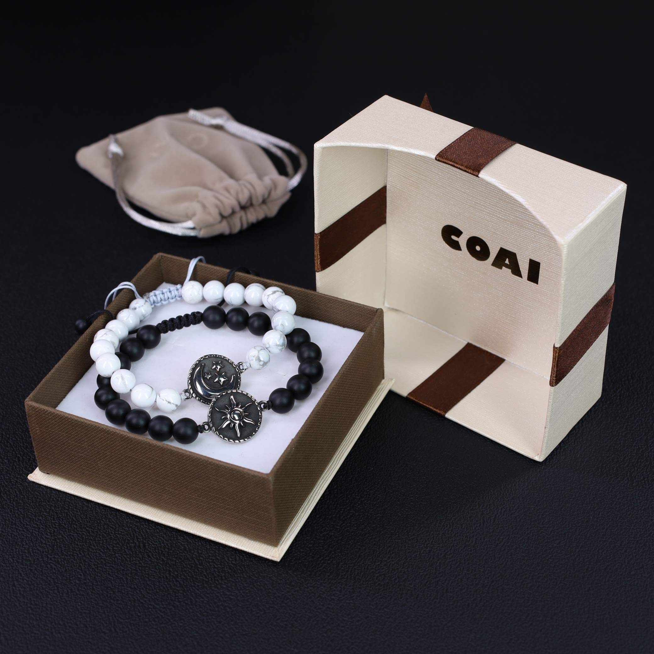 COAI My Sun and Stars Moon of My Life Onyx Howlite Stone Yin Yang Matching Couples Bracelets