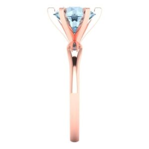 Clara Pucci 2.50ct Round Cut Solitaire Natural Aquamarine Excellent Engagement Bridal Promise Anniversary Ring in 18K Rose Gold Size 3.5